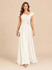 Cap Sleeve Mother of The Bride Dresses Long Chiffon Formal Gowns