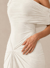 Elegant Draped Off Shoulder Ruched Mermaid Chiffon Formal Evening Gown