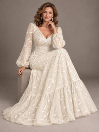 Floral Sequin Embroidered A-Line Mother of the Bride Dress with Long Sleeves