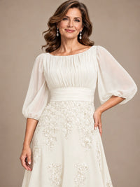 A-Line Mother of the Bride Dress with Sheer Puff Sleeves