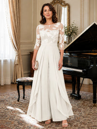 Lace Applique Wide-Leg Chiffon Mother of the Bride Jumpsuit