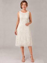 Tea Length Sequin Lace Mother of The Bride Dress with Chiffon Jacket