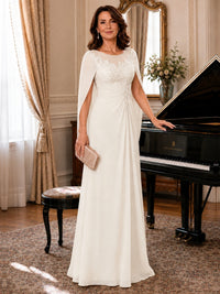 Elegant Applique Chiffon Mother of the Bride Dress with Cape Sleeves