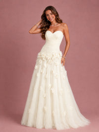 Blush Pink Strapless Sweetheart 3D Floral Tulle Ball Gown Prom Dres