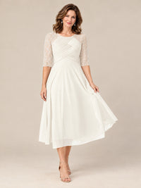 Tea-Length Mother of the Bride Dress with Lace 3/4 Sleeves