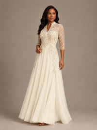 Embellished Appliques Mother of the Bride Dress with 3/4 Sleeves