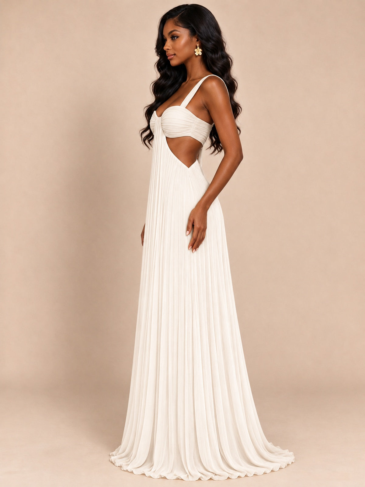 Butter Yellow Pleated Cutout Maxi Dress
