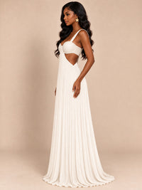 Butter Yellow Pleated Cutout Maxi Dress