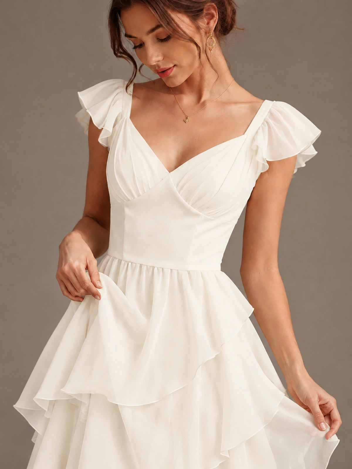 Ruffle Tiered V Neck Maxi Dress