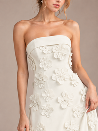 Yellow Strapless 3D Floral Appliques Maxi Dress
