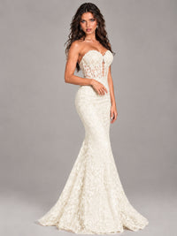 Strapless Corset Mermaid Prom Dress Lace Appliqué Formal Gown