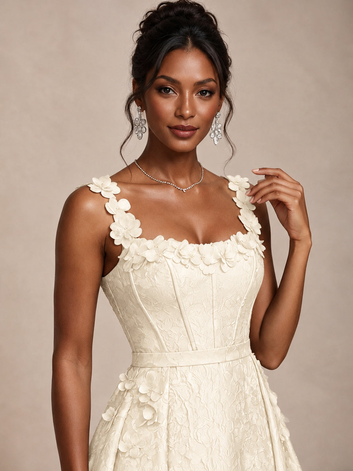 Light Blue 3D Floral Jacquard Prom Dress with Detachable Overskirt Corset Gown