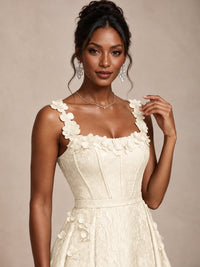 Light Blue 3D Floral Jacquard Prom Dress with Detachable Overskirt Corset Gown