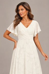Jovellee Floral Chiffon A-Line Mother of the Bride Dress with Flutter Sleeves