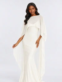 Satin Cape Prom Dresses Meramid Maxi Dress