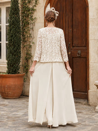 Elegant 3-Piece Chiffon Mother of the Bride Pantsuit with Floral Applique Jacket