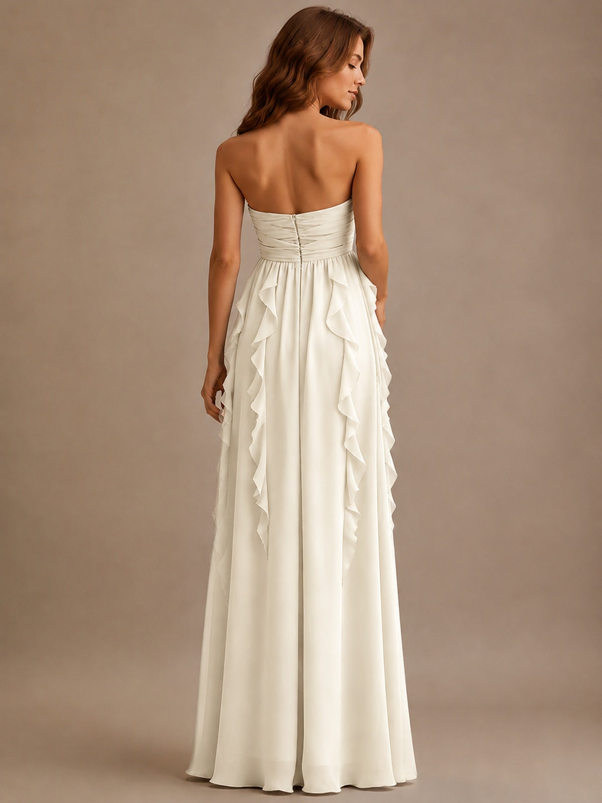 Srapless Sweetheart Chiffon Prom Dress Ruffle Formal Evening Gown