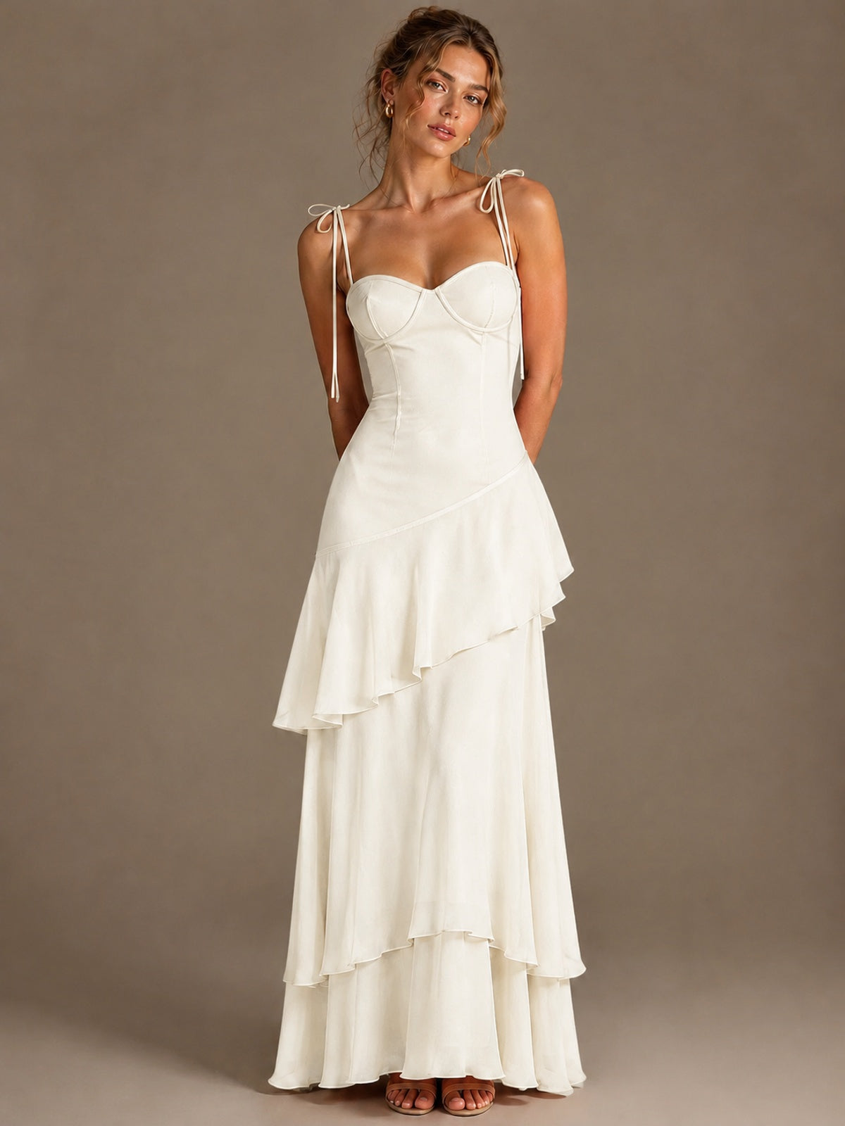 Spaghetti Strap Tiered Ruffles Chiffon Prom Dress