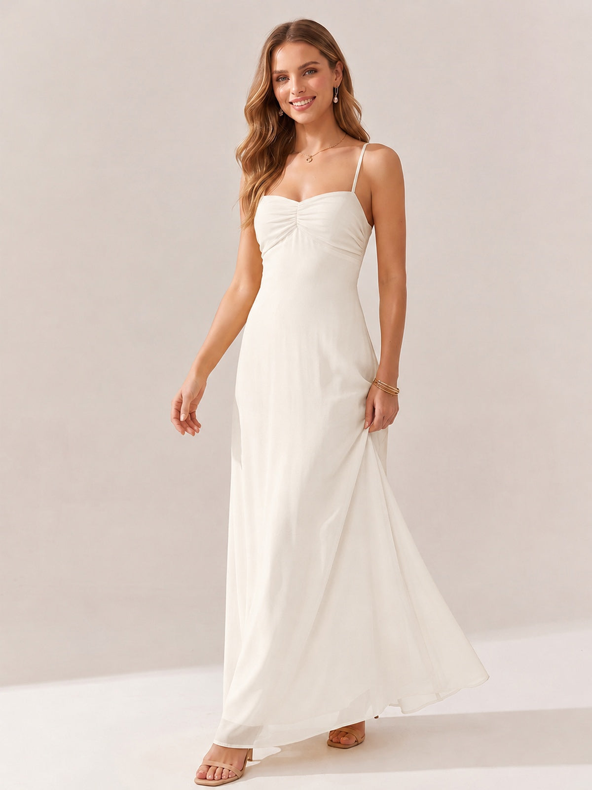 JOVELLEE Yellow Sweetheart Ruched Bust Chiffon Maxi Dress