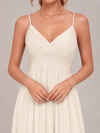 V-Neck Pleated Chiffon Long Bridesmaid Dress with Slit
