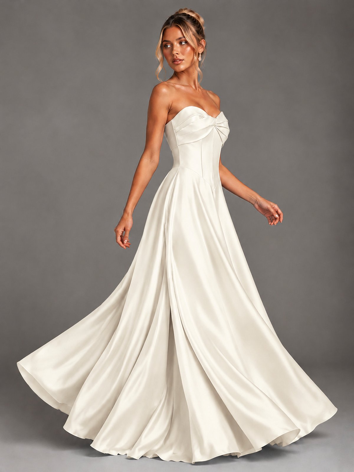 Sweetheart Neck Strapless Satin A-Line Prom Dress