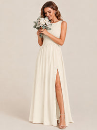 A-line Sleeveless Rucehd Chiffon Bridesmaid Dress with High Slit