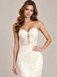 Strapless Corset Mermaid Prom Dress with Floral Lace Appliqué