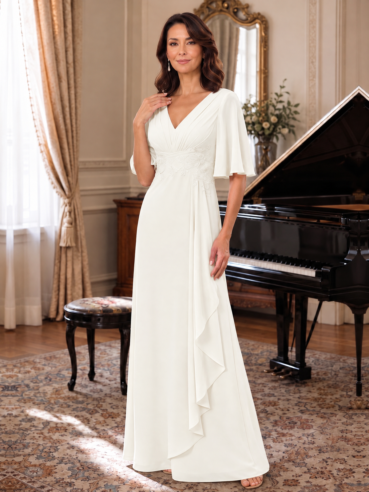 V-Neck Chiffon Lace Mother of the Bride Dresses