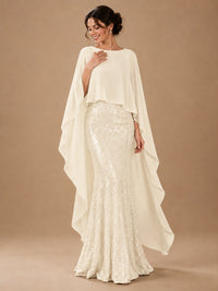 Sequin 2 Pieces Mother of the Bride Dress with Cap Sleeves Chiffon Formal Gowns