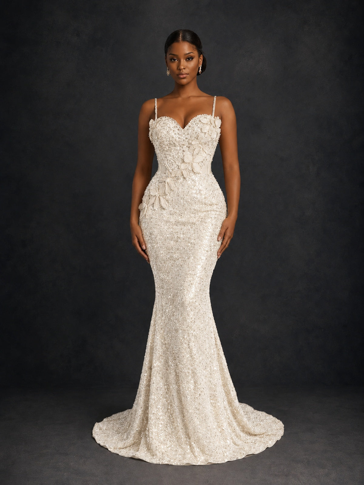 Sequin Mermaid Prom Dress with Floral Applique