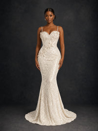 Sequin Mermaid Prom Dress with Floral Applique