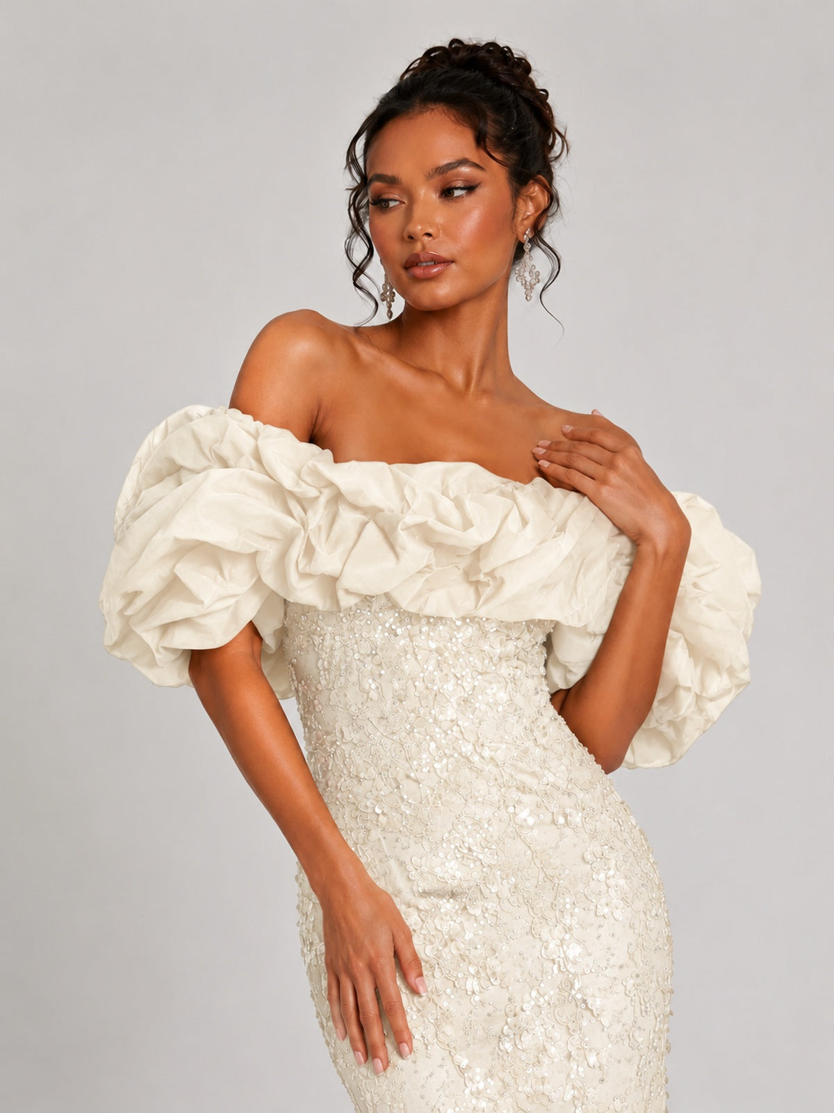 Sequin Off-Shoulder Ruffle Mermaid Prom Dress
