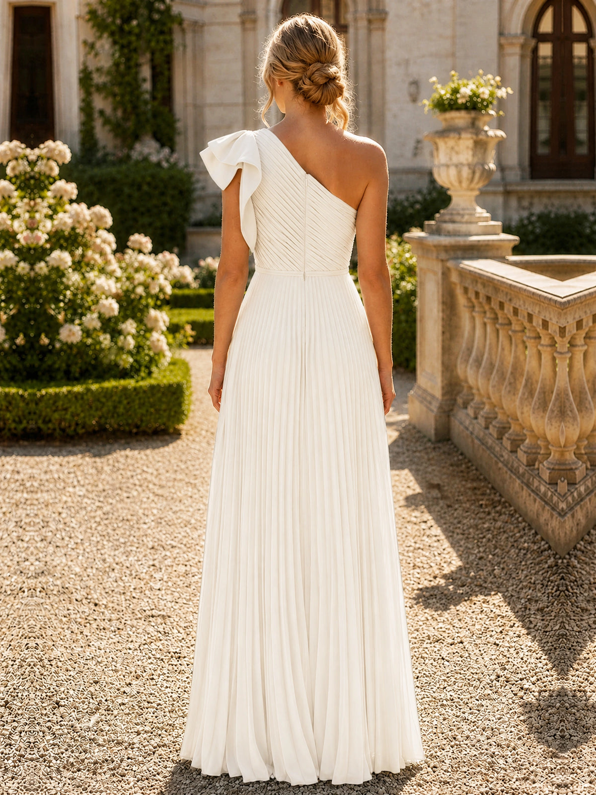 One Shoulder Pleated Chiffon A-Line Floor-Length Bridesmaid Dress