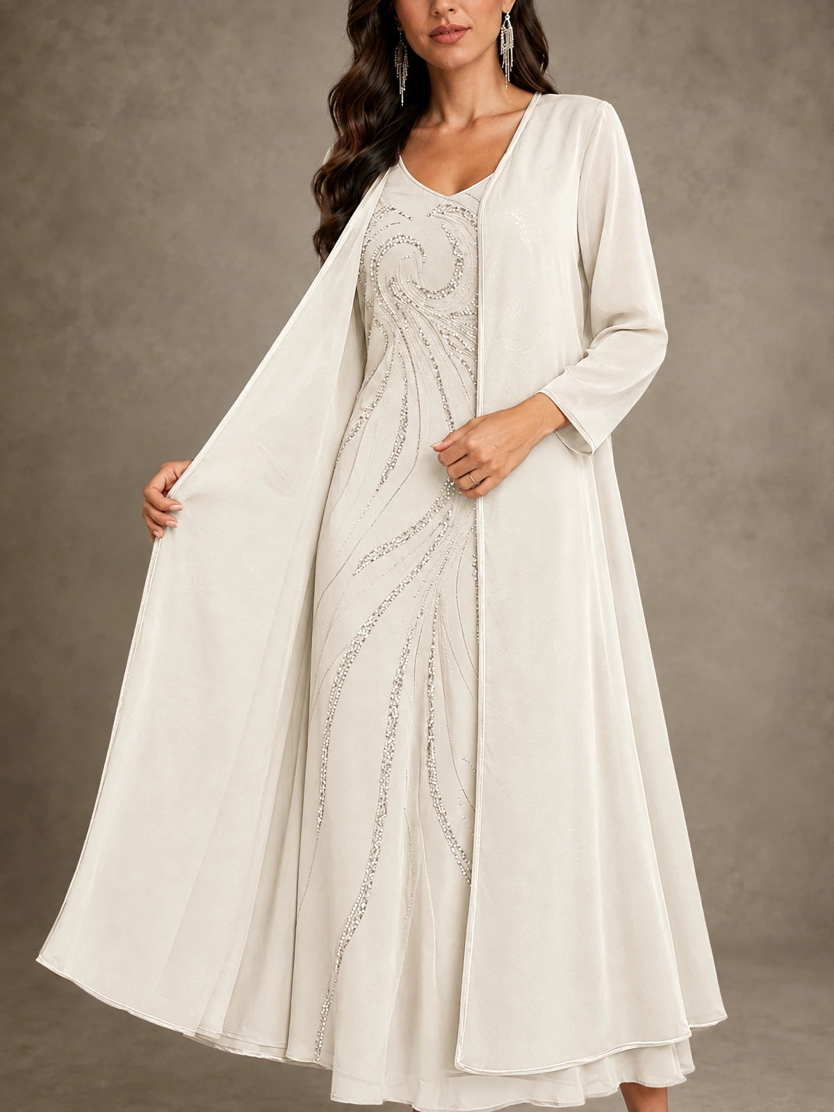 Sequin Chiffon Mother of the Bride Dress with Jacket