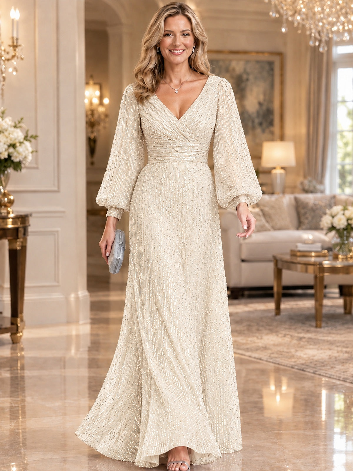 Sparkle Sequin Mother of The Bride Dresses with Long Sleeves