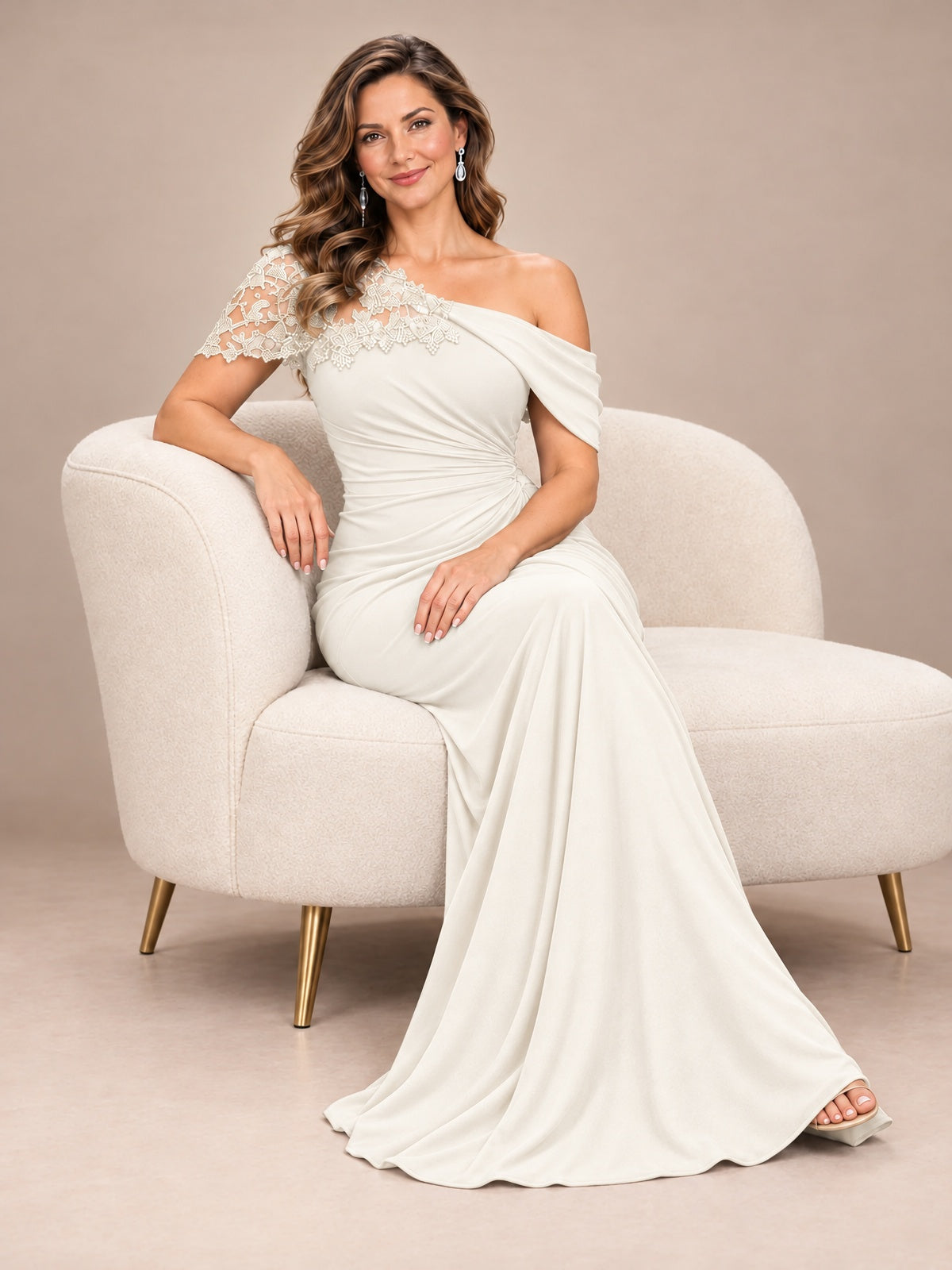 One Shoulder Chiffon Mother of The Bride Dress