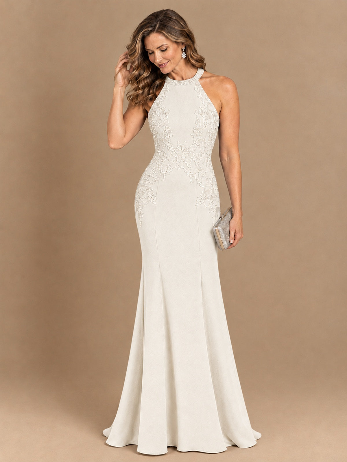 Halter Neckline Lace Appliques Mother of The Bride Dresses