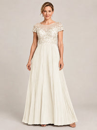 Embroidered Lace Pleated Mother of the Bride Dress