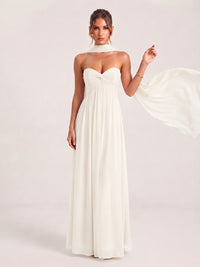 Strapless Ruched Chiffon Long Prom Dress with Scarf