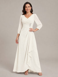 V-Neck Pleated Chiffon Mother of the Bride Dress with Flutter Sleeves