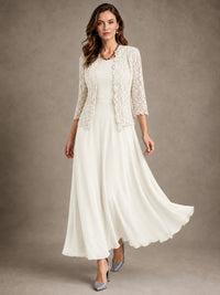 2-Piece Chiffon Mother of the Bride Dress with Lace Jacket