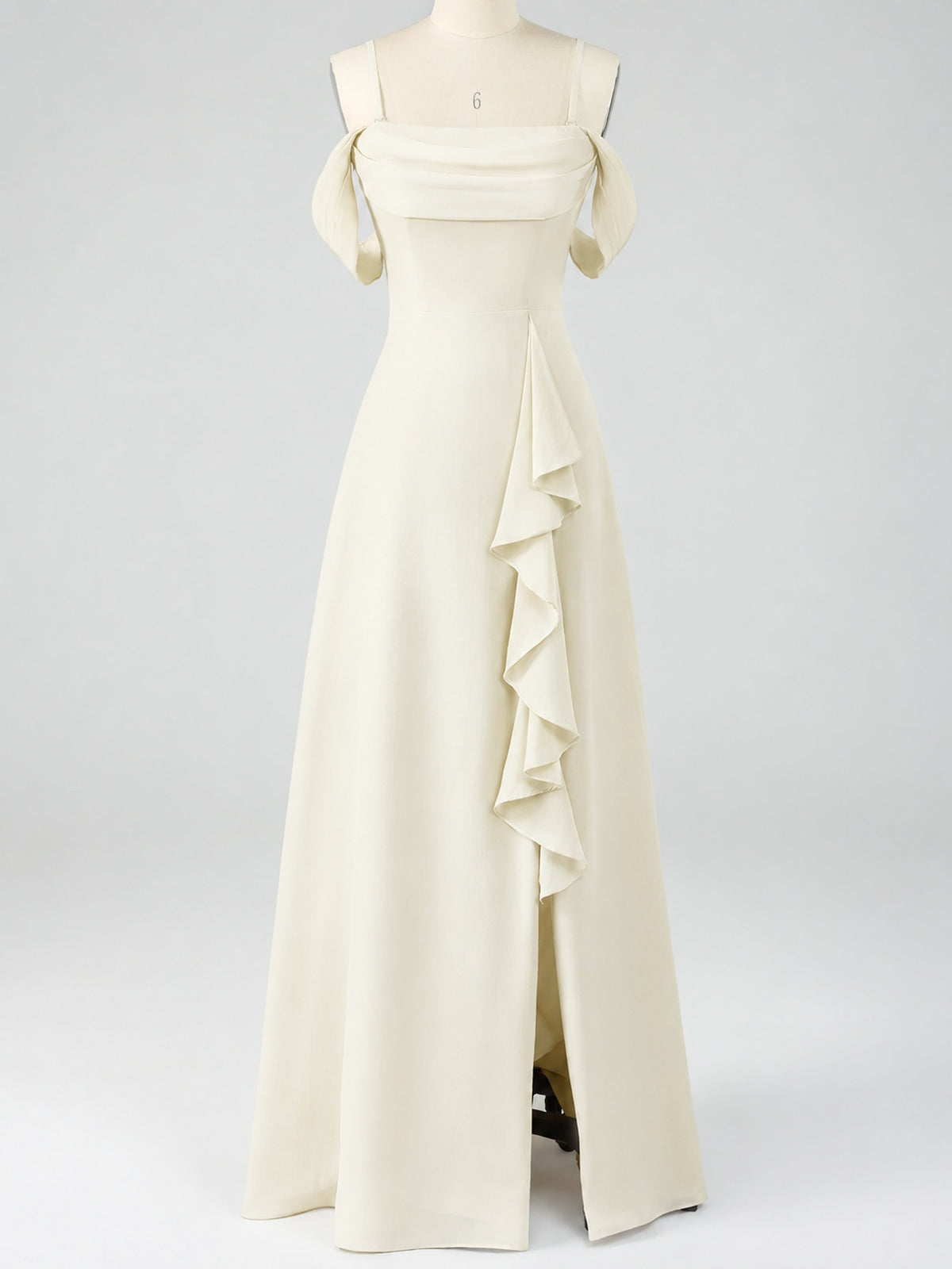 Spaghetti Strap Chiffon Bridesmaid Dress with Ruffles Slit