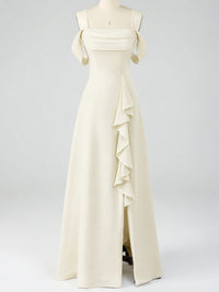 Spaghetti Strap Chiffon Bridesmaid Dress with Ruffles Slit