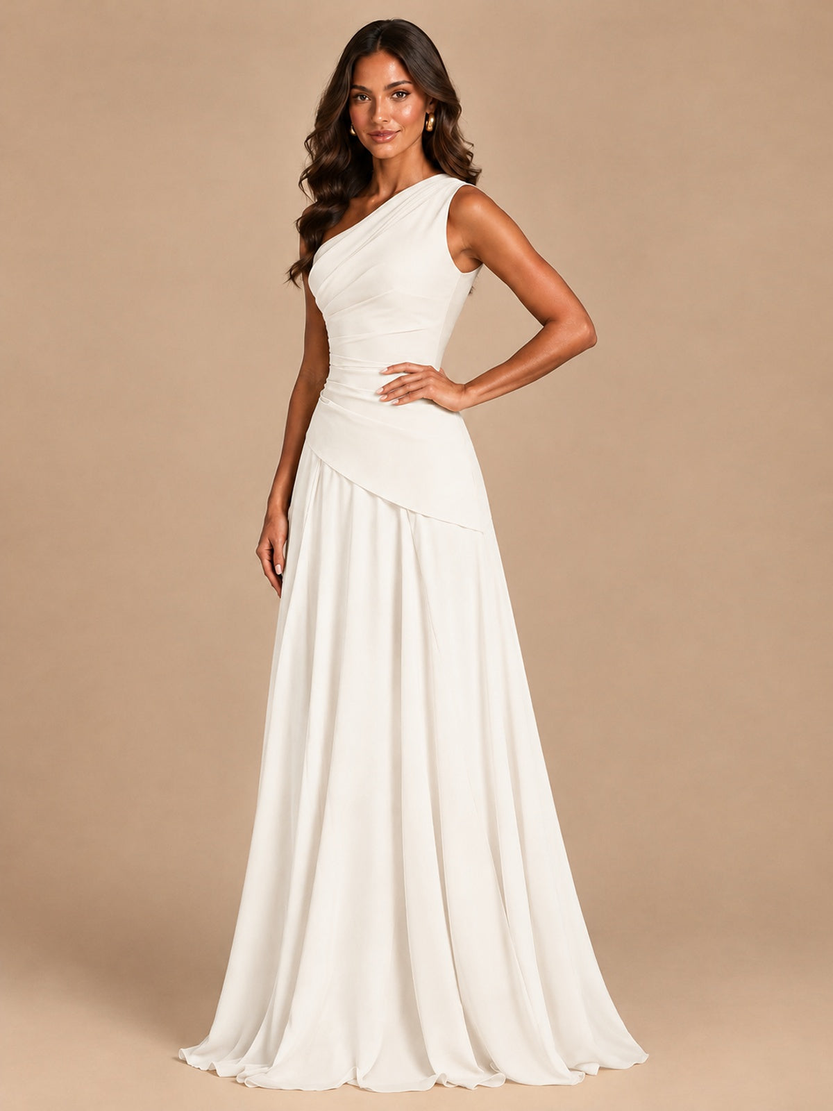 One Shoulder Prom Dress A-line Ruched Women Wedding Formal Gowns