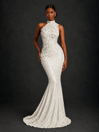 Sparkly Sequin High Neck Mermaid Prom Dress