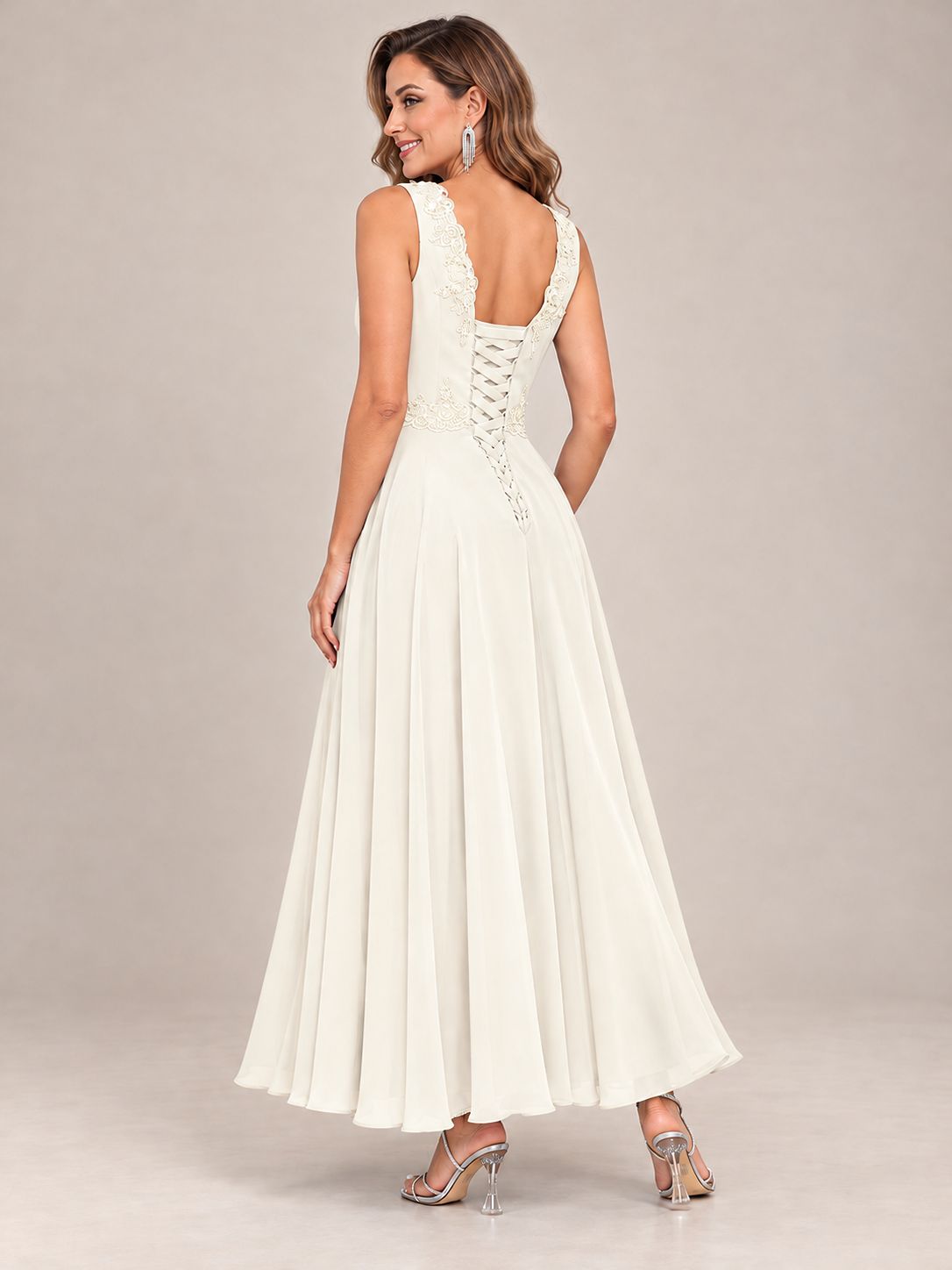 Dusty Blue Floral Lace Chiffon Mother of the Bride Dress with Jacket