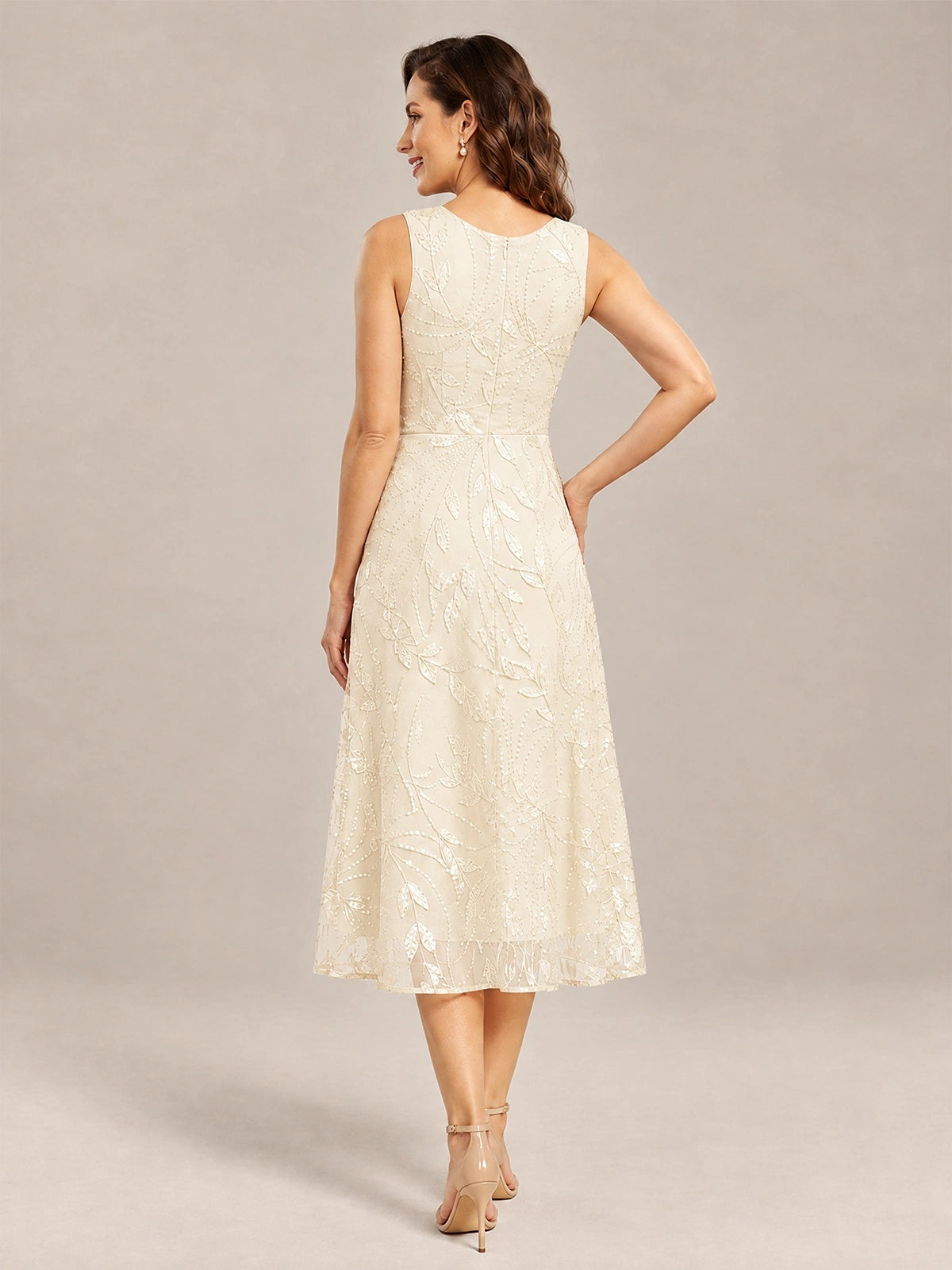 Tea Length Sequin Lace Mother of the Bride Dress with Chiffon Jacket