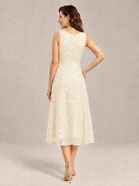 Tea Length Sequin Lace Mother of the Bride Dress with Chiffon Jacket