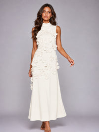 3D Floral Applique High Neck Prom Maxi Dress