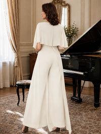 Chiffon Mother of the Bride Jumpsuit with Layered Cape Sleeves
